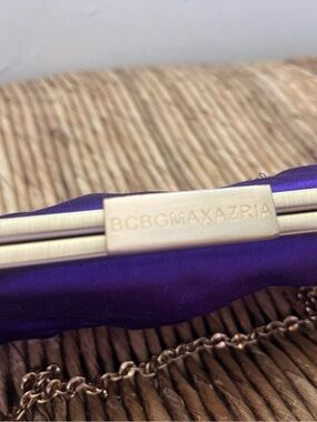 BCBGMaxAzria Purple Satin Clutch with Gold Hardware
